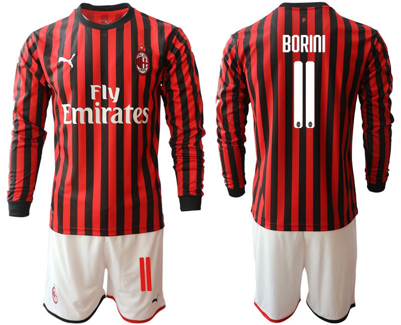 Men 2019-2020 club AC milan home long sleeve #11 red Soccer Jerseys->customized soccer jersey->Custom Jersey